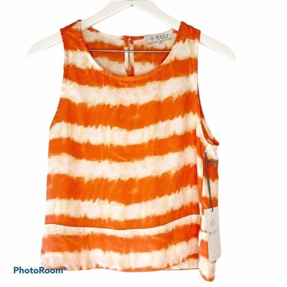 WAYF Tie Die Crop Top Womens Medium Orange White Sleeveless Shell Boho Blouse - Picture 1 of 5